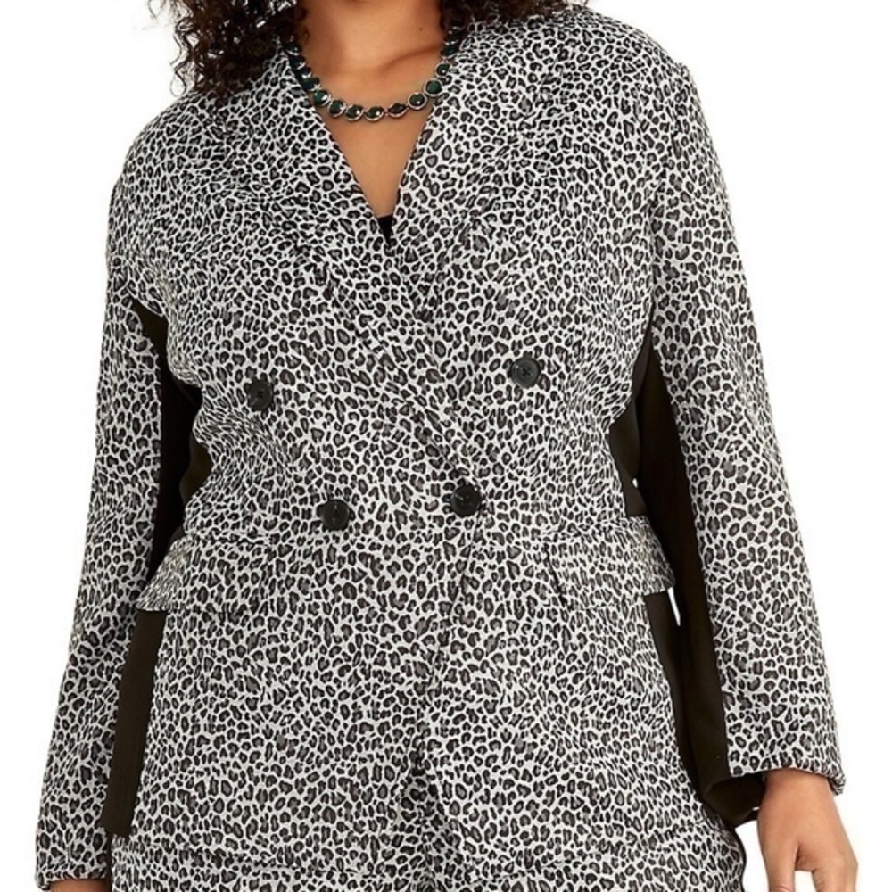 Rachel Roy Womens Blazer Animal Print Notch Collar Polyester Blend Plus Size 14W